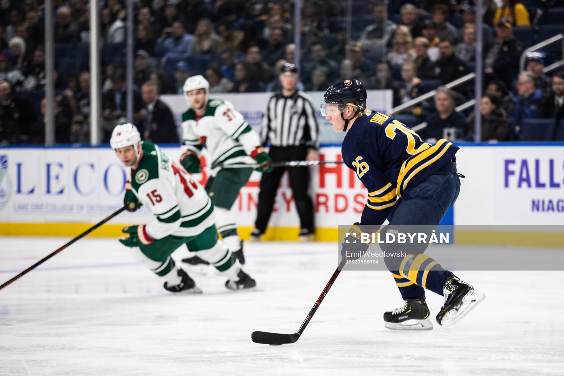 Matt Hendricks, Kyle Rau and Rasmus Dahlin