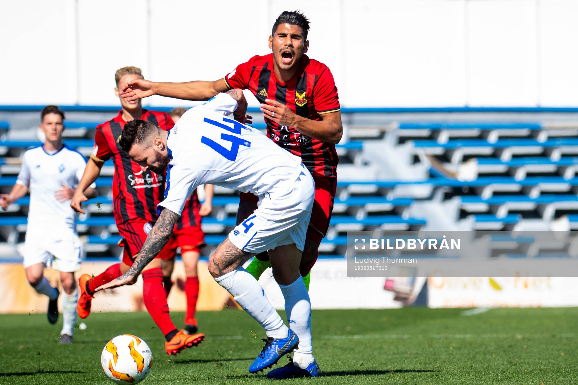 Hosam Aiesh of Östersund and Tamas Kadar of Dinamo Kiev during the friendly match between Dinamo Kiev and Östersund on Feb 5, 2019 in Marbella.