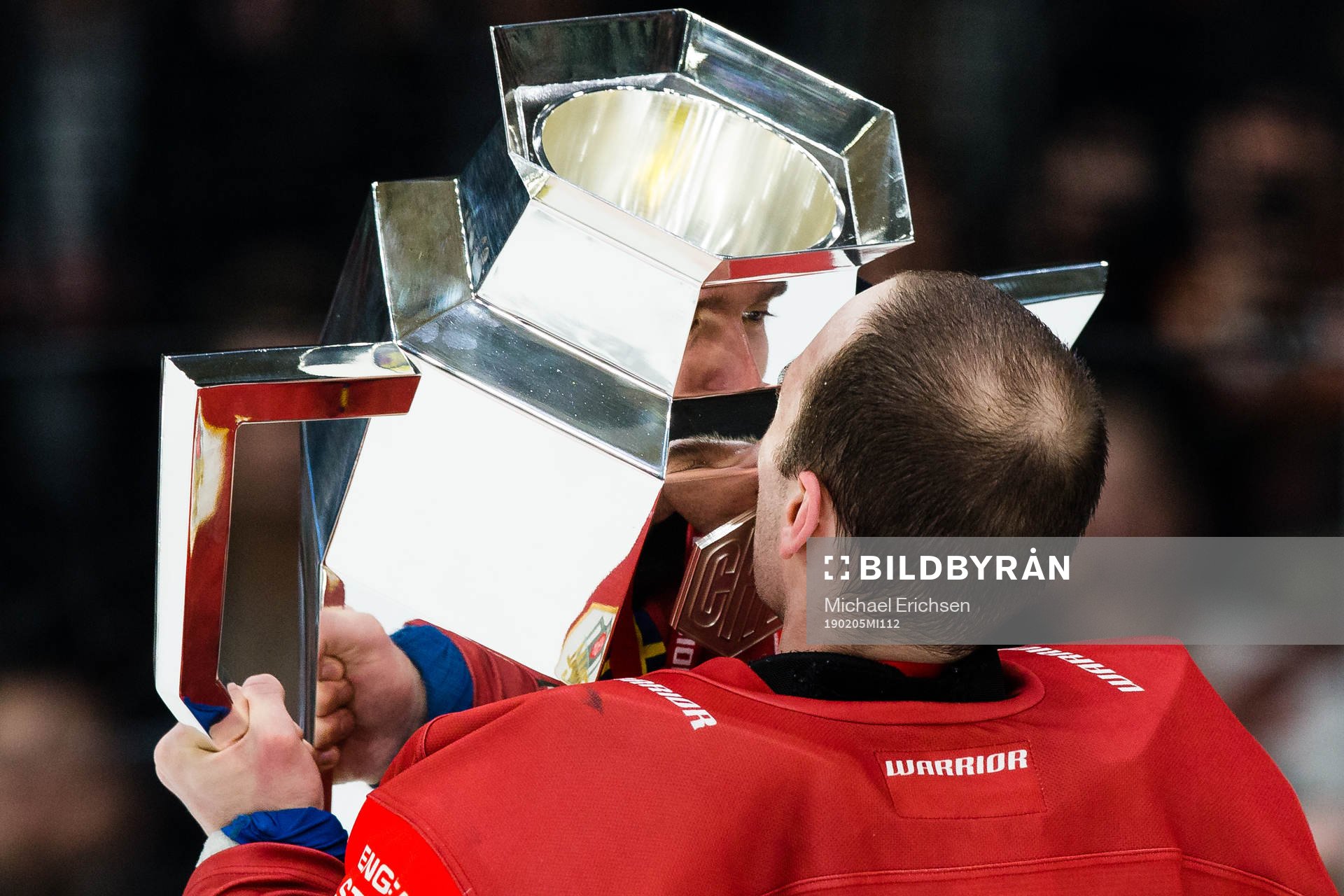 Goalkeeper Johan Gustafsson of Frölunda celebrates with
