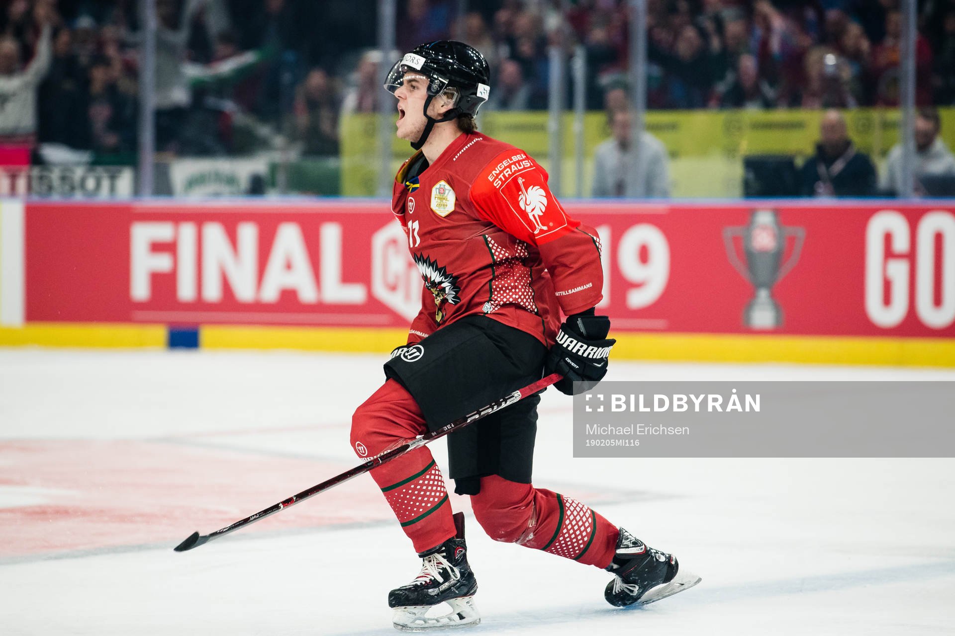 Samuel Fagemo of Frölunda celebrates scoring 1-0