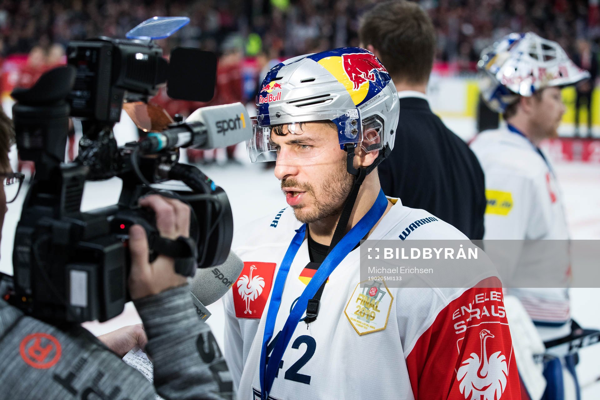 Yasin Ehliz of Red Bull Munich is interviewed