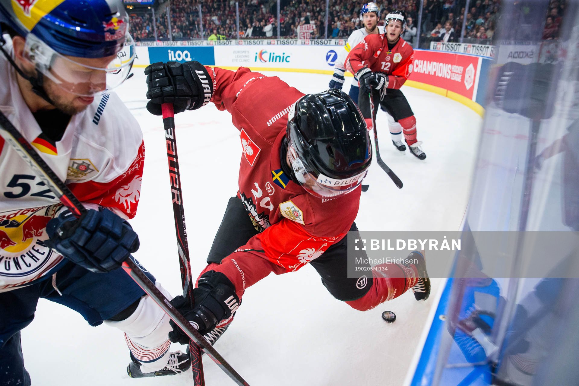 Patrick Hager of Red Bull Munich and Joel Lundqvist of