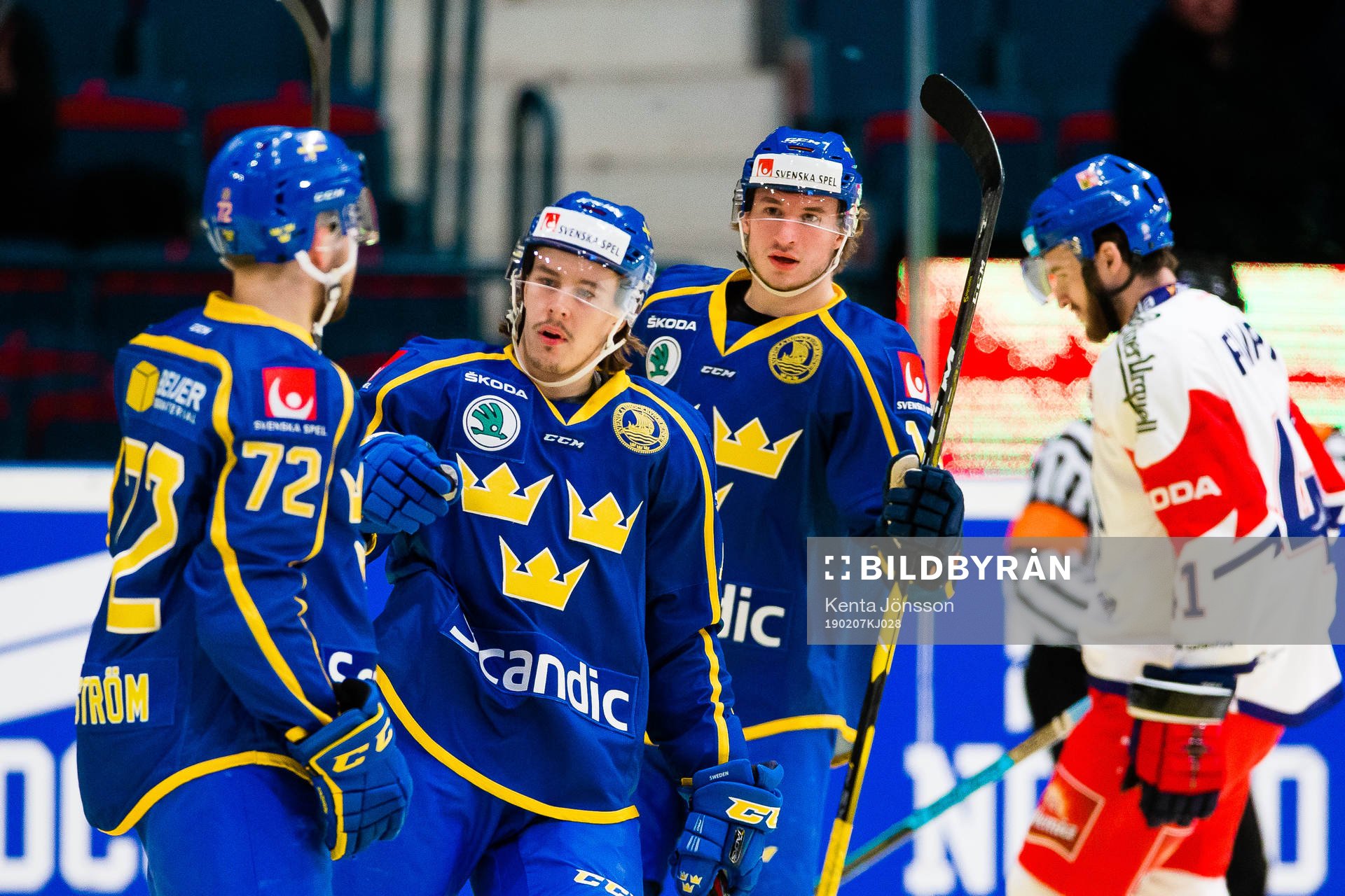 Emil Bemström of Sweden celebrates with teammates Joakim
