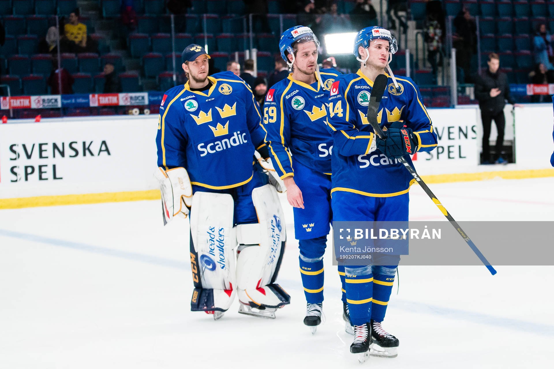 Goaltender Adam Reideborn, Linus Johansson and Jakob Lilja