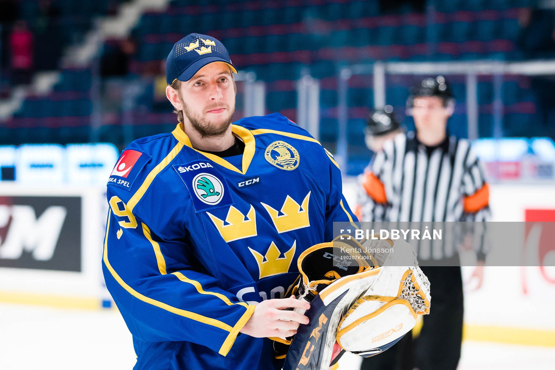 goaltender Adam Reideborn of Sweden looks dejected