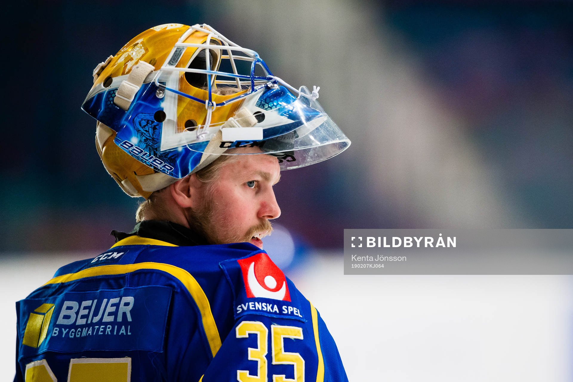 Goaltender Magnus Hellberg of Sweden a head of the Beijer