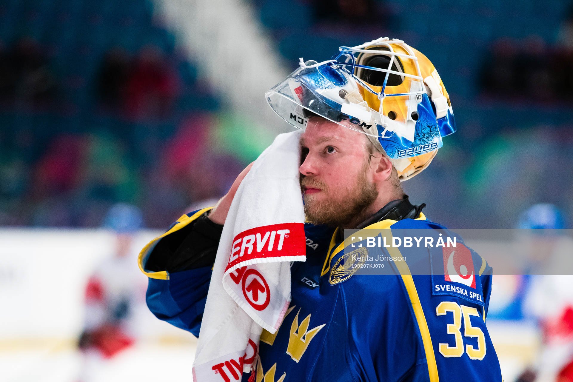 goaltender Magnus Hellberg of Sweden a head of the Beijer