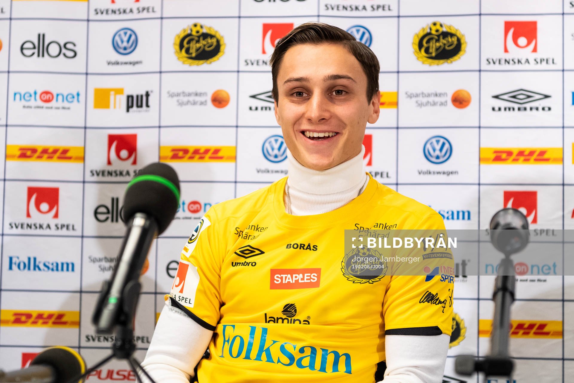 Elfsborgs nyförvärv Jonathan Levi under en presskonferens med det allsvenska fotbollslaget Elfsborg den 8 februari 2019 i Borås.