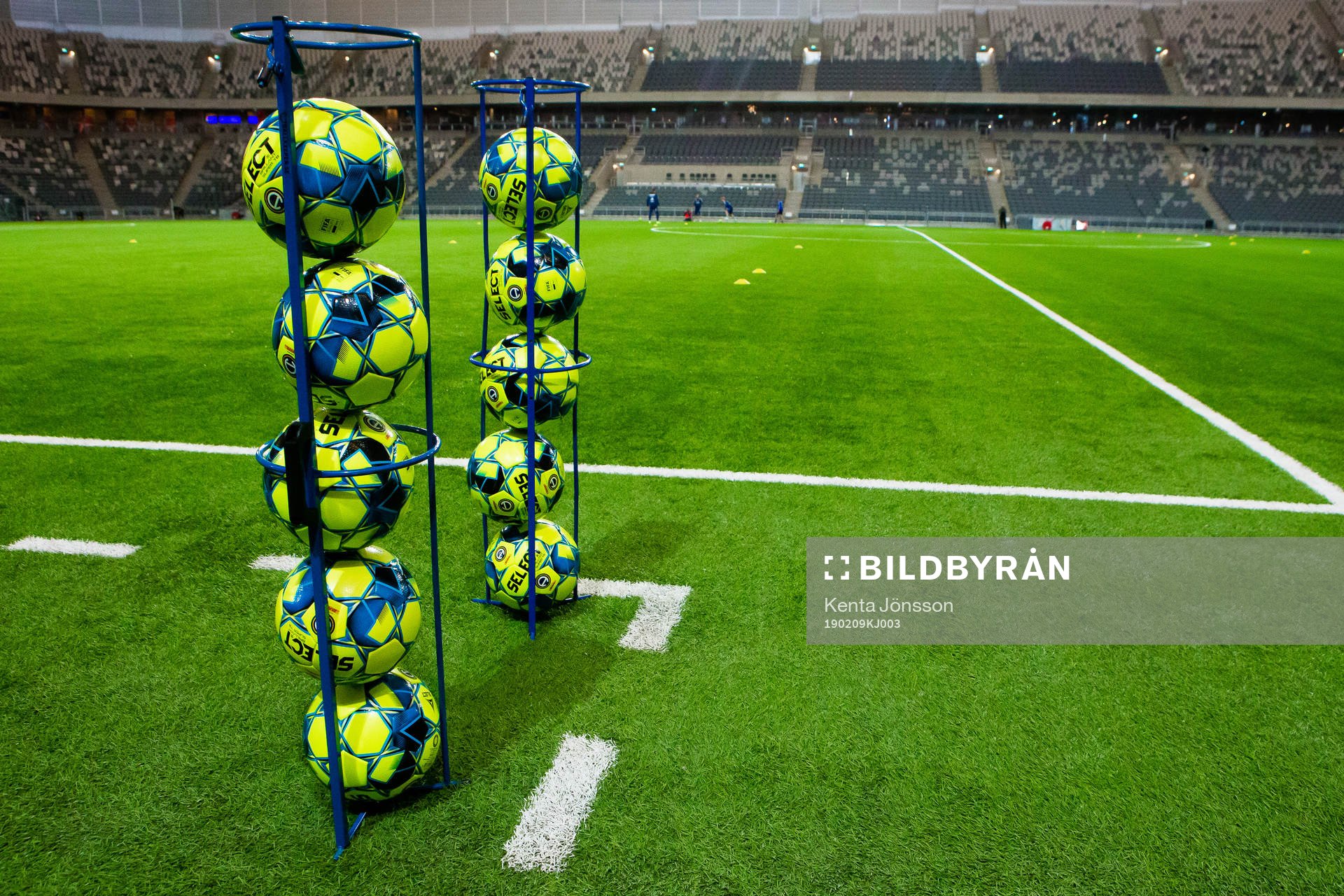 Fotbollar på Tele2 Arena inför träningsmatchen i fotboll mellan Djurgården och Lilleström den 9 februari 2019 i Stockholm. 