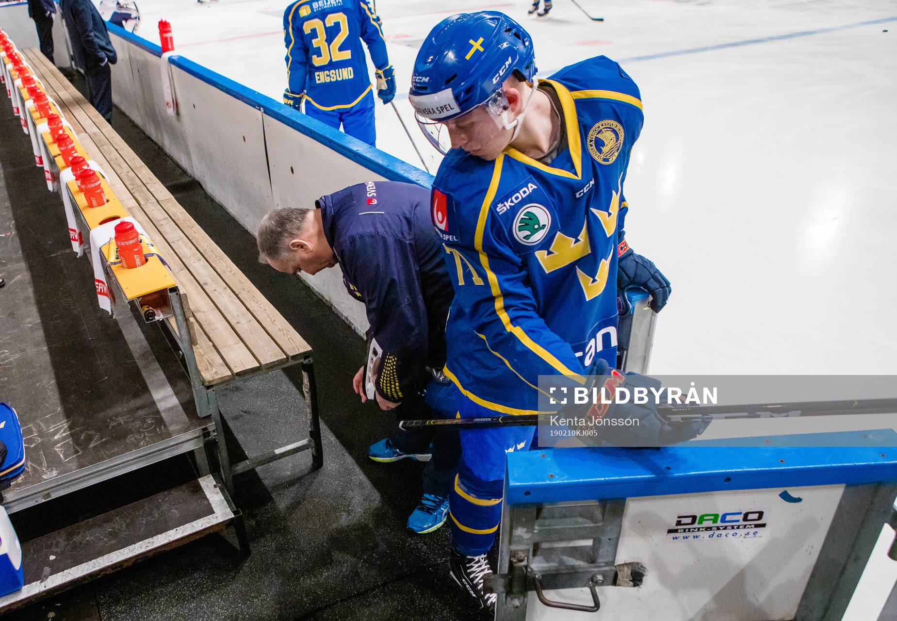 Jonathan Davidsson of Sweden and Equipment manager Anders