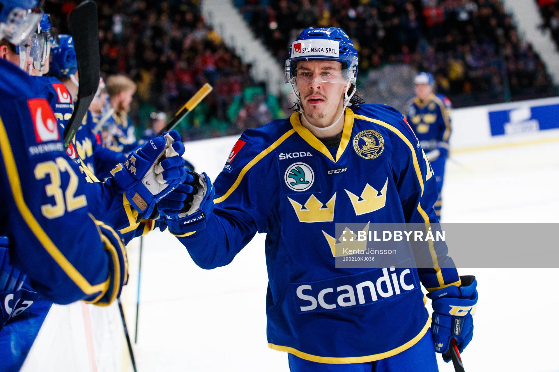Joakim Nygård of Sweden celebrates the 3-4 goal
