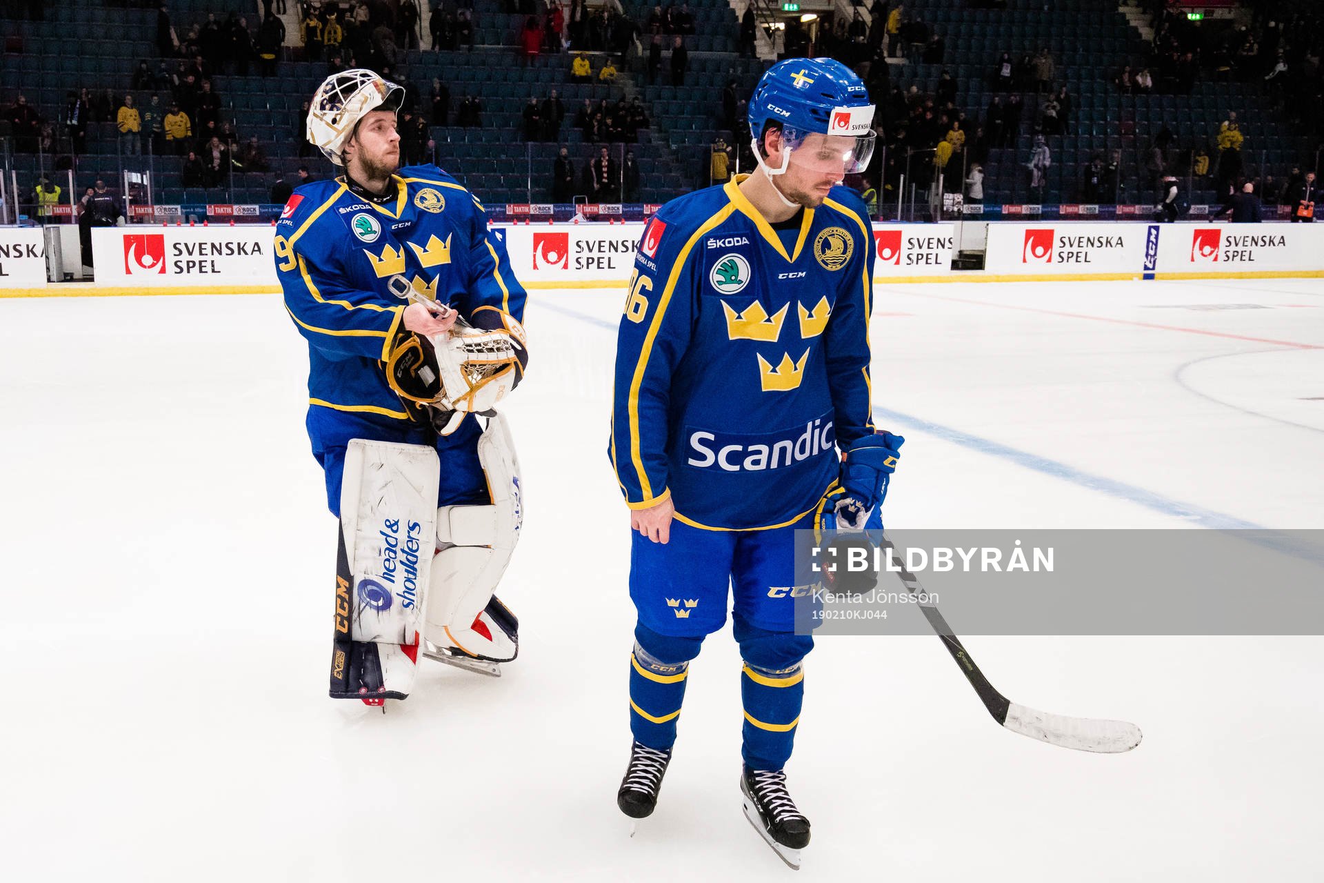 Goaltender Adam Reideborn and Mathias Bromé looks dejected