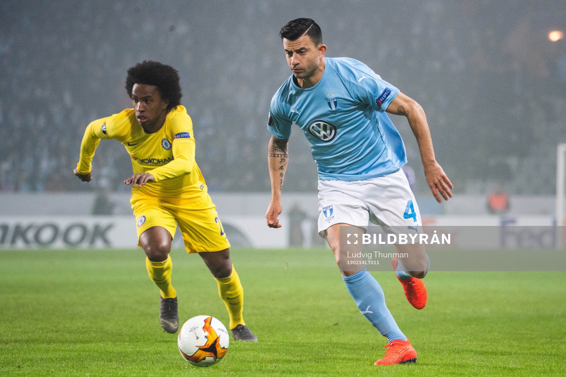 Willian of Chelsea and Behrang Safari of Malmö FF