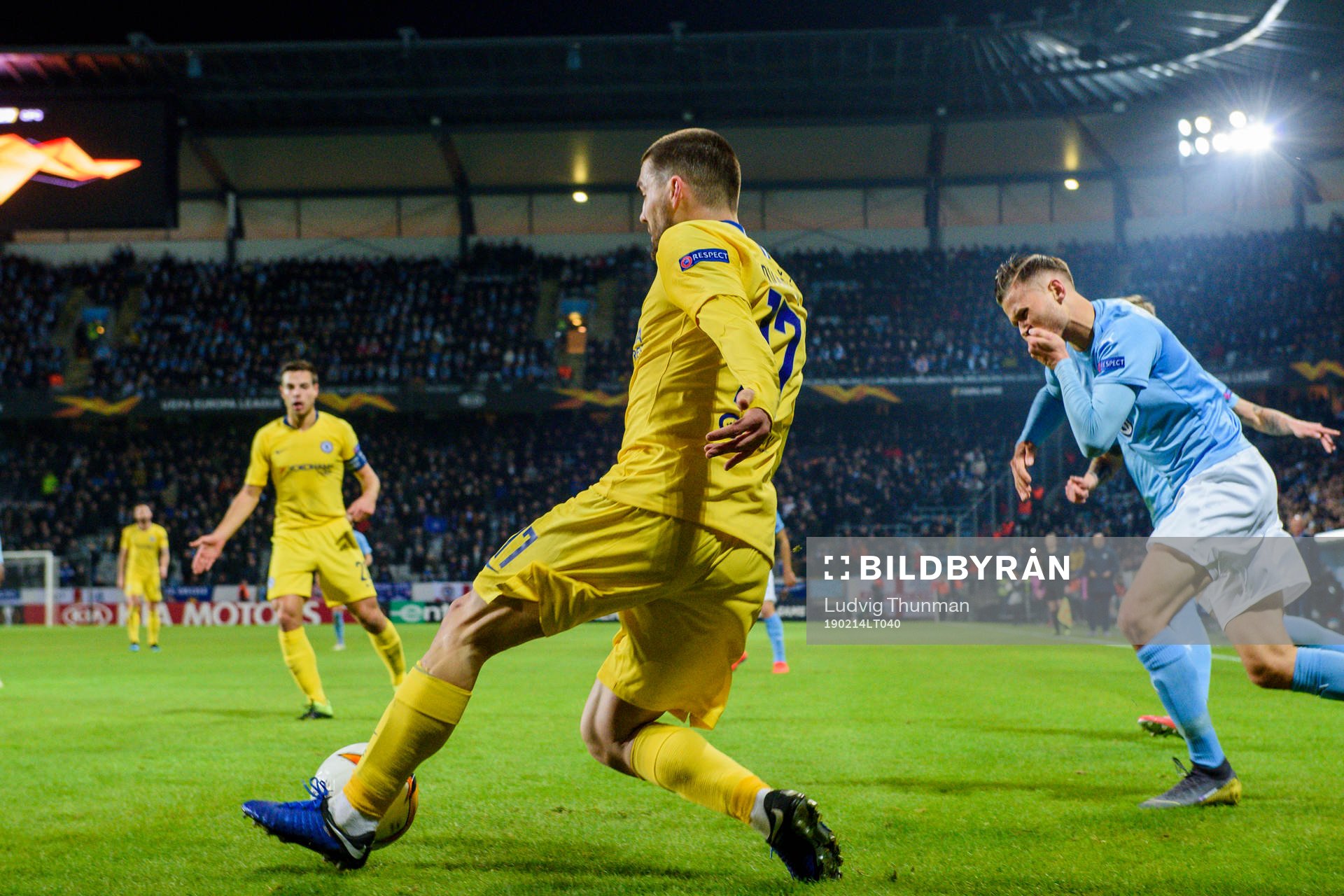 Arnor Traustason of Malmö FF and Mateo Kovacic of Chelsea