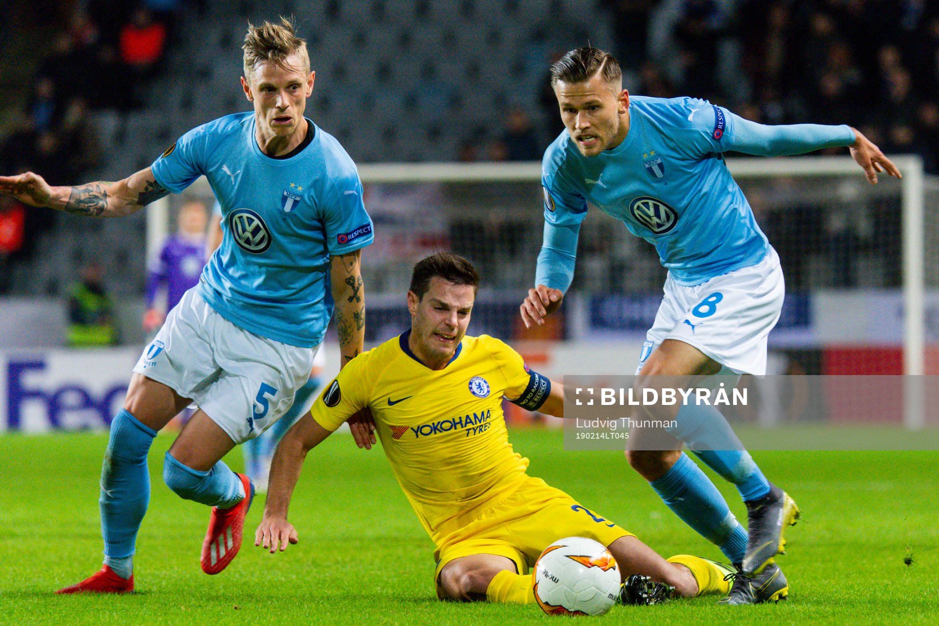 Sören Rieks and Arnor Traustason of Malmö FF and César