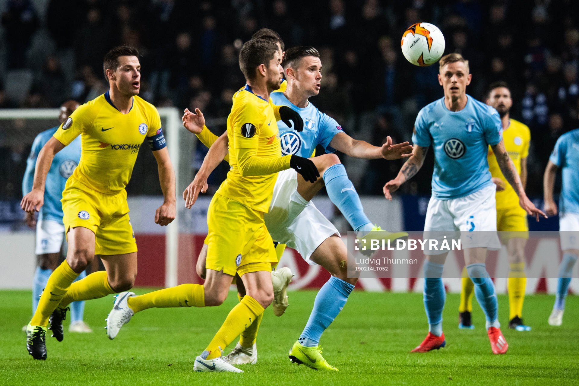 Jorginho of Chelsea and Marcus Antonsson compete for the