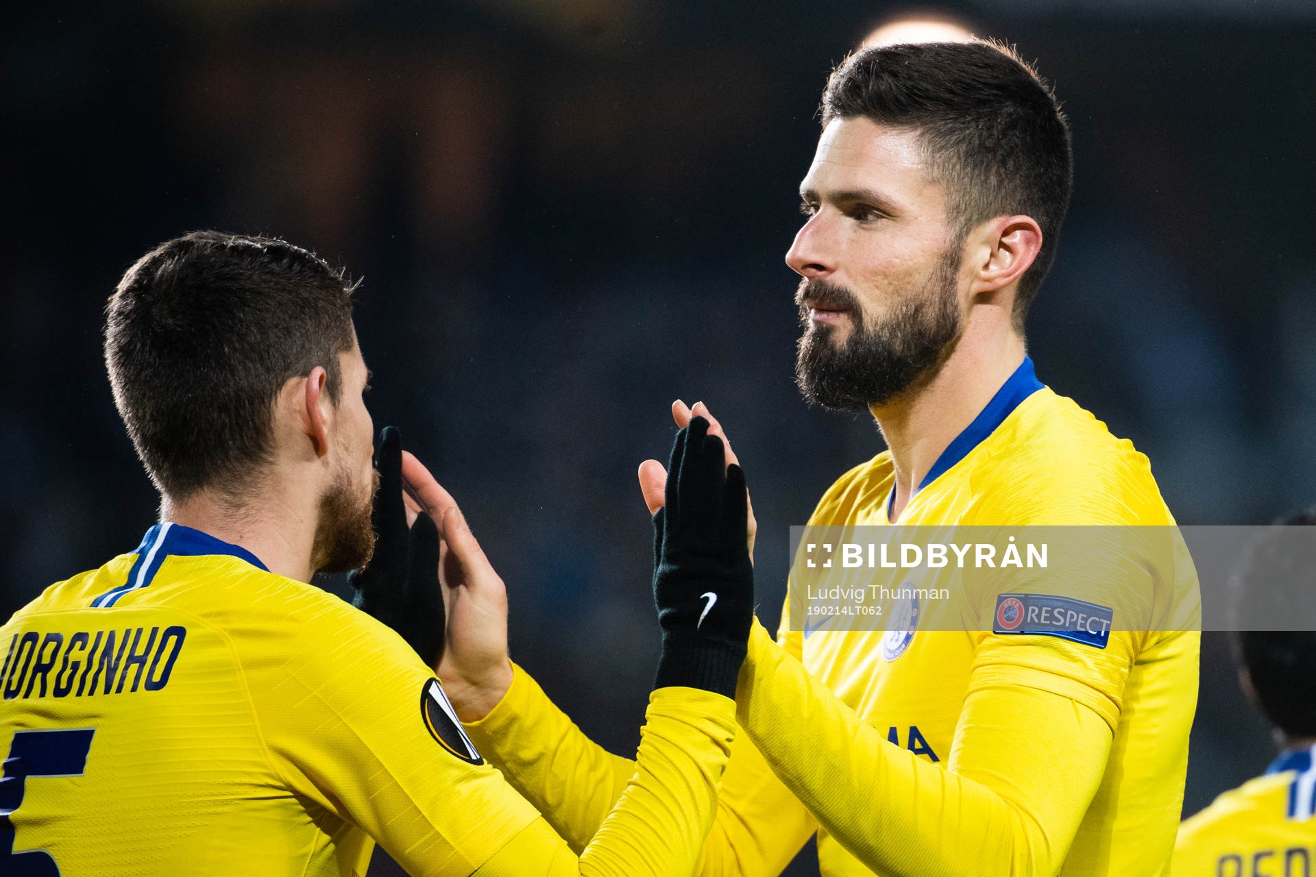 Jorginho and Olivier Giroud of Chelsea celebrate