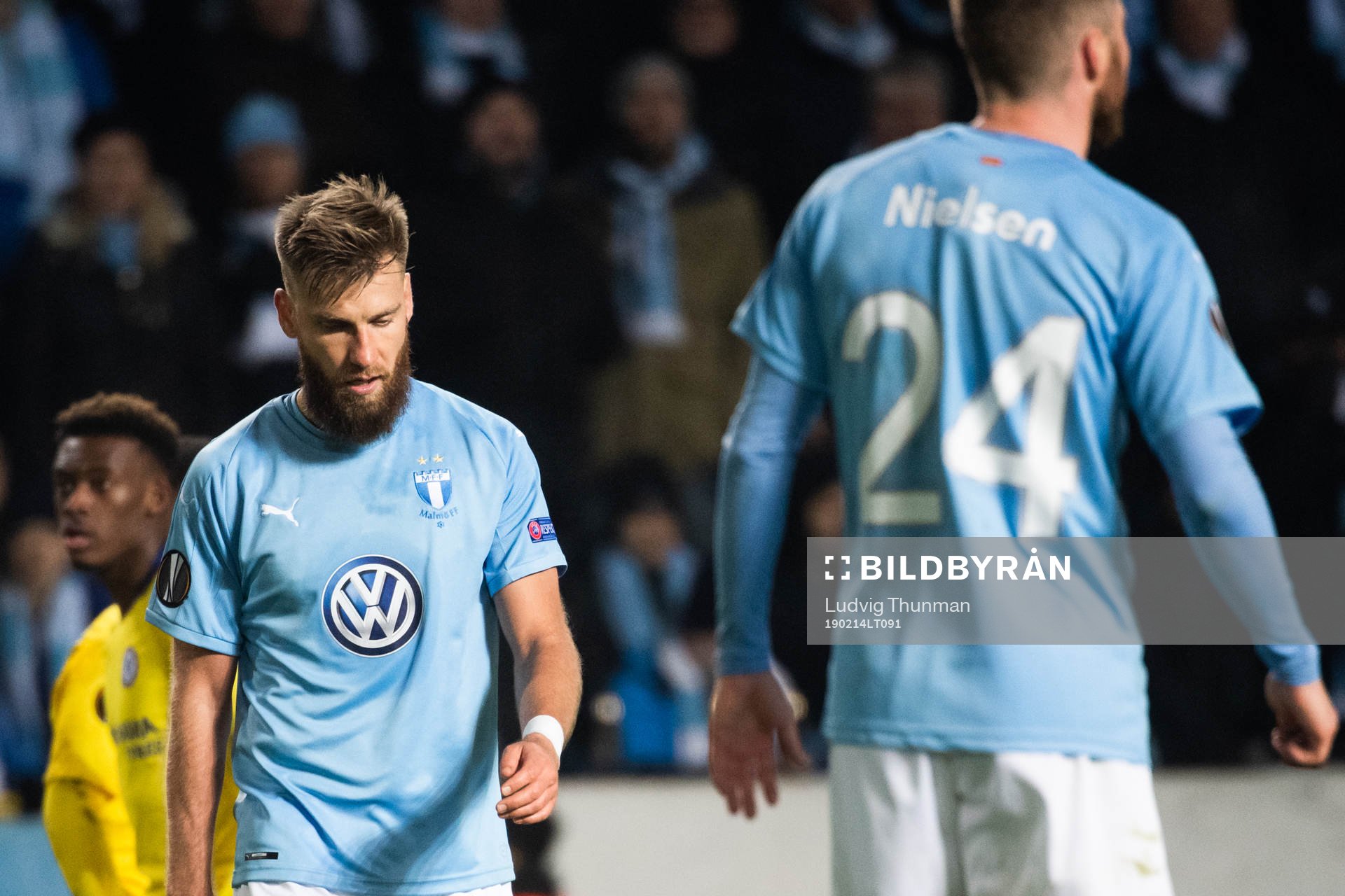 Rasmus Bengtsson of Malmö FF looks dejected
