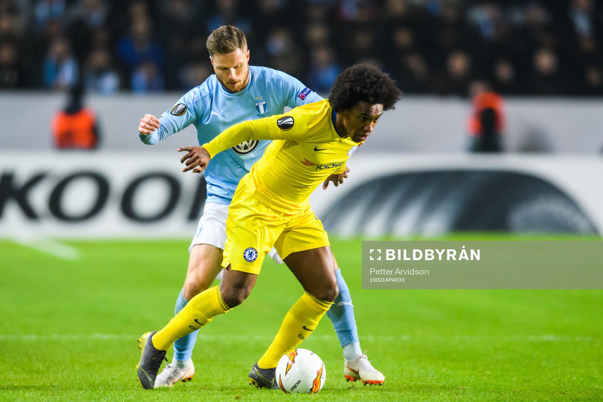 Lasse Nielsen of Malmö FF and Willian of Chelsea