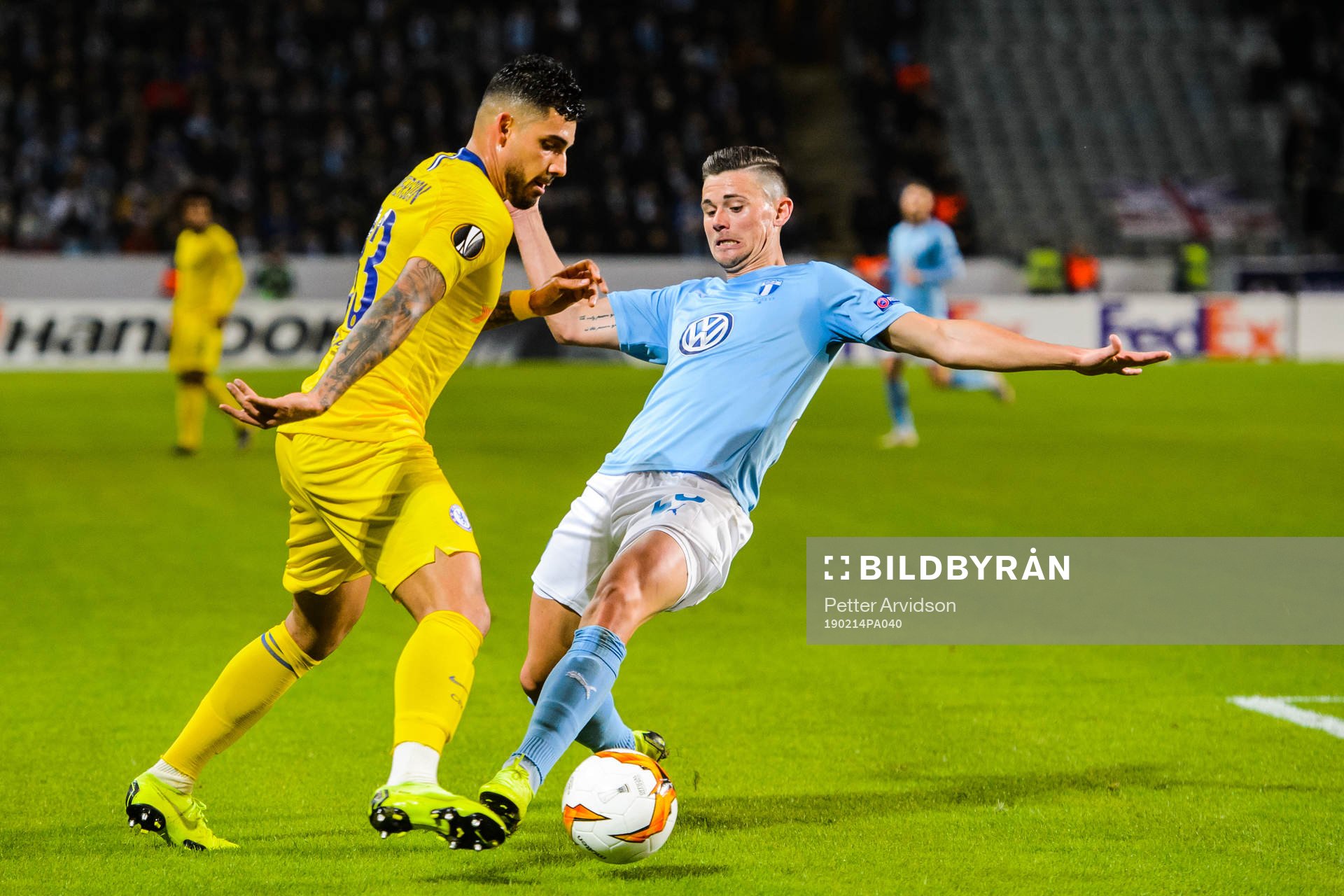 Emerson Palmieri of Chelsea and Marcus Antonsson of Malmö