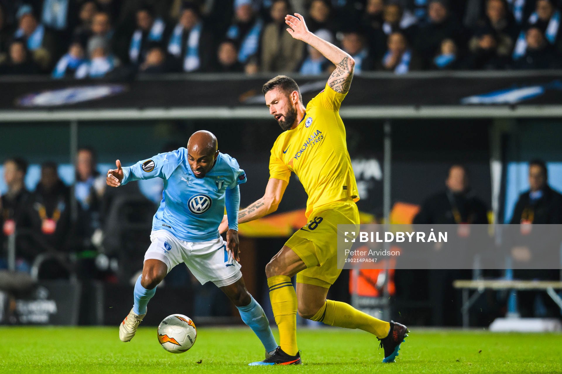 Fouad Bachirou of Malmö FF and Olivier Giroud of Chelsea