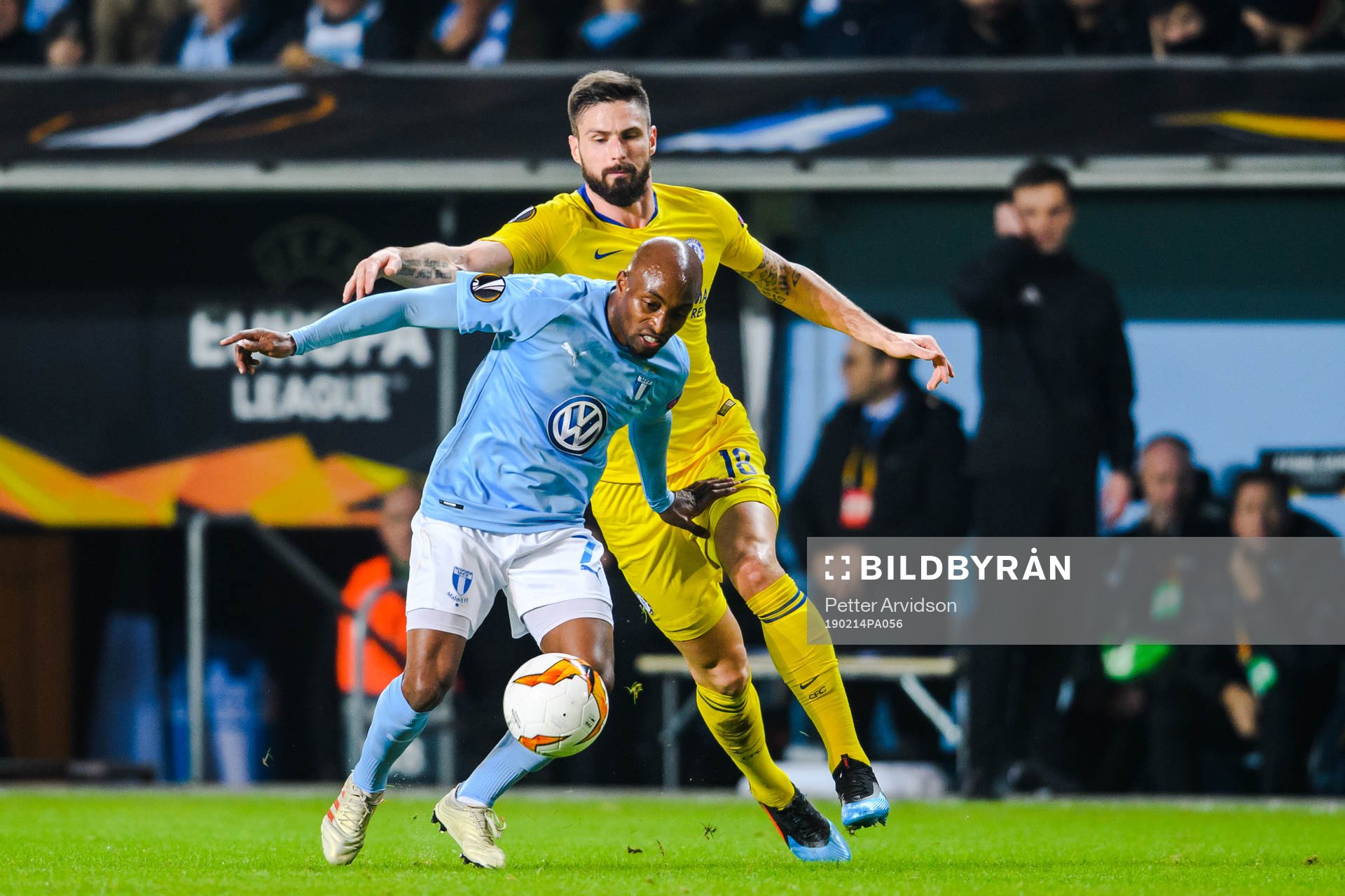 Fouad Bachirou of Malmö FF and Olivier Giroud of Chelsea