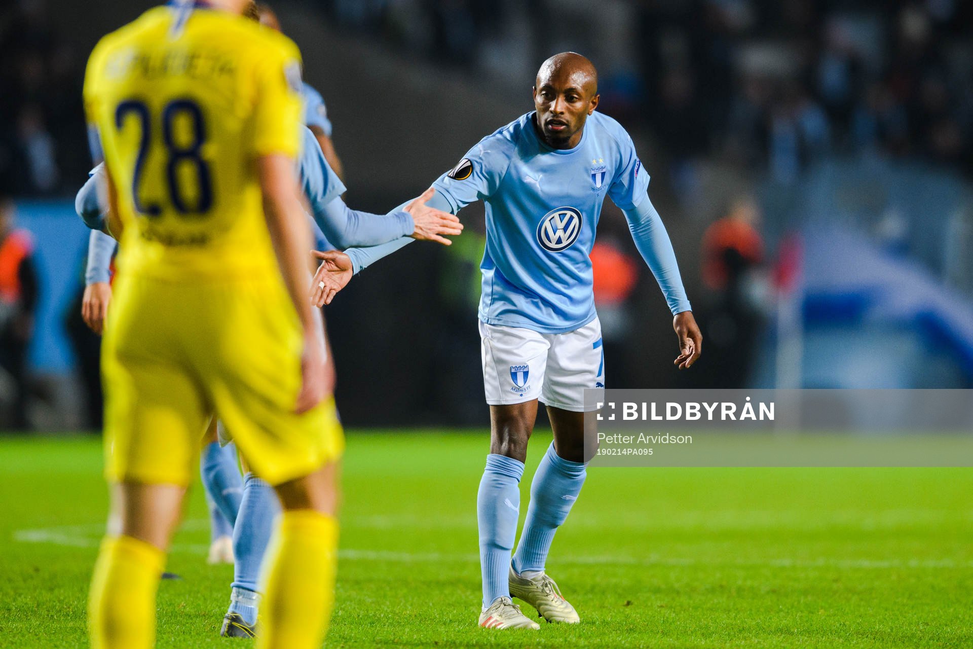 Fouad Bachirou celebrates with Anders Christiansen of