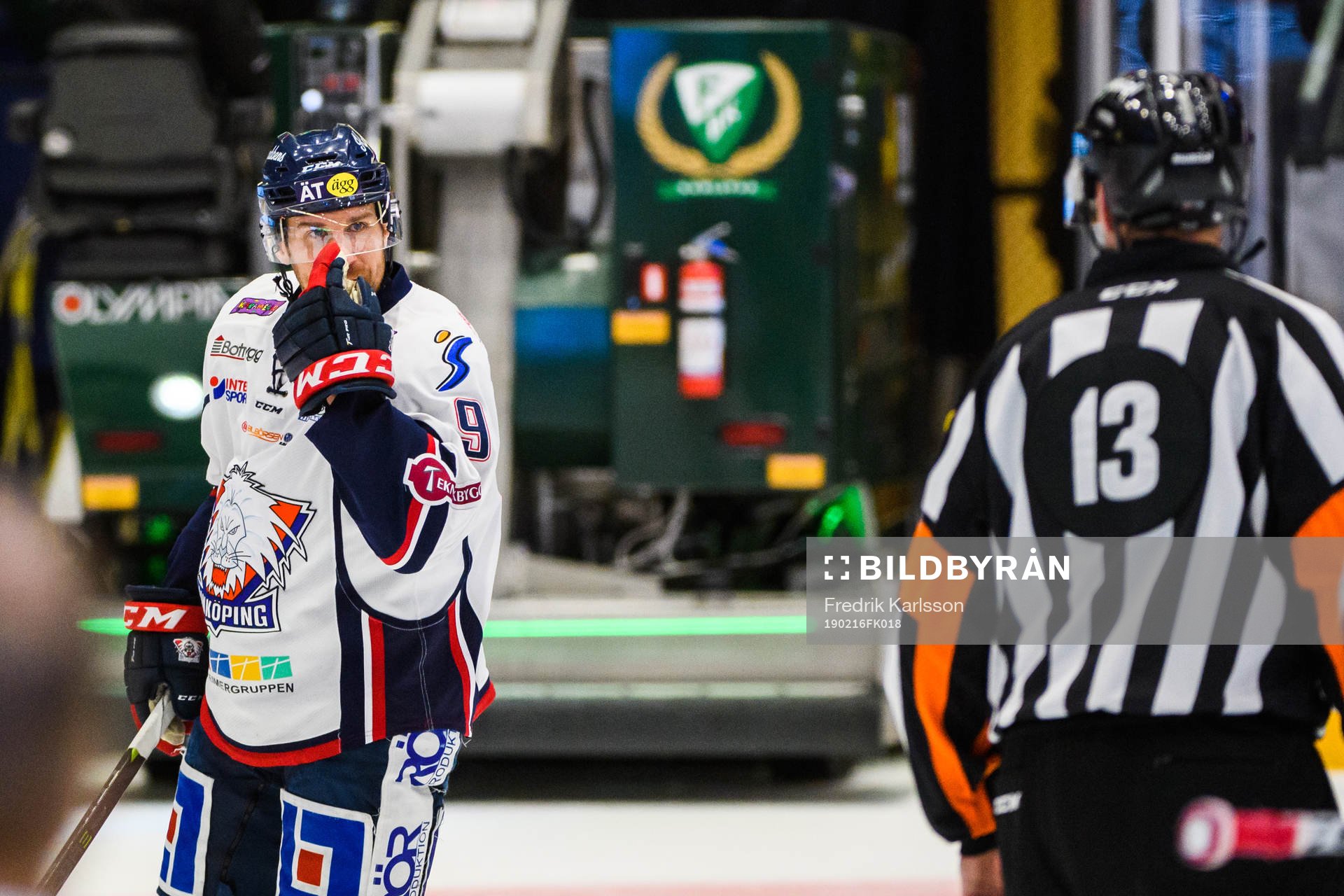 Linköpings Derek Roy och domare Johan Nordlöf Domare