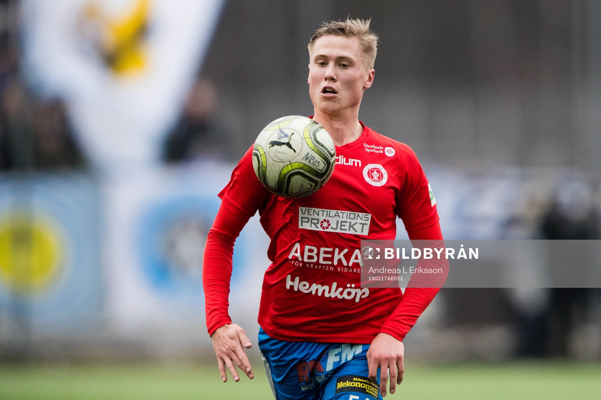 Nyköpings Mathias Benker under fotbollsmatchen i Svenska cupen mellan Nyköping och IFK Göteborg den 17 februari 2019 i Nyköping.