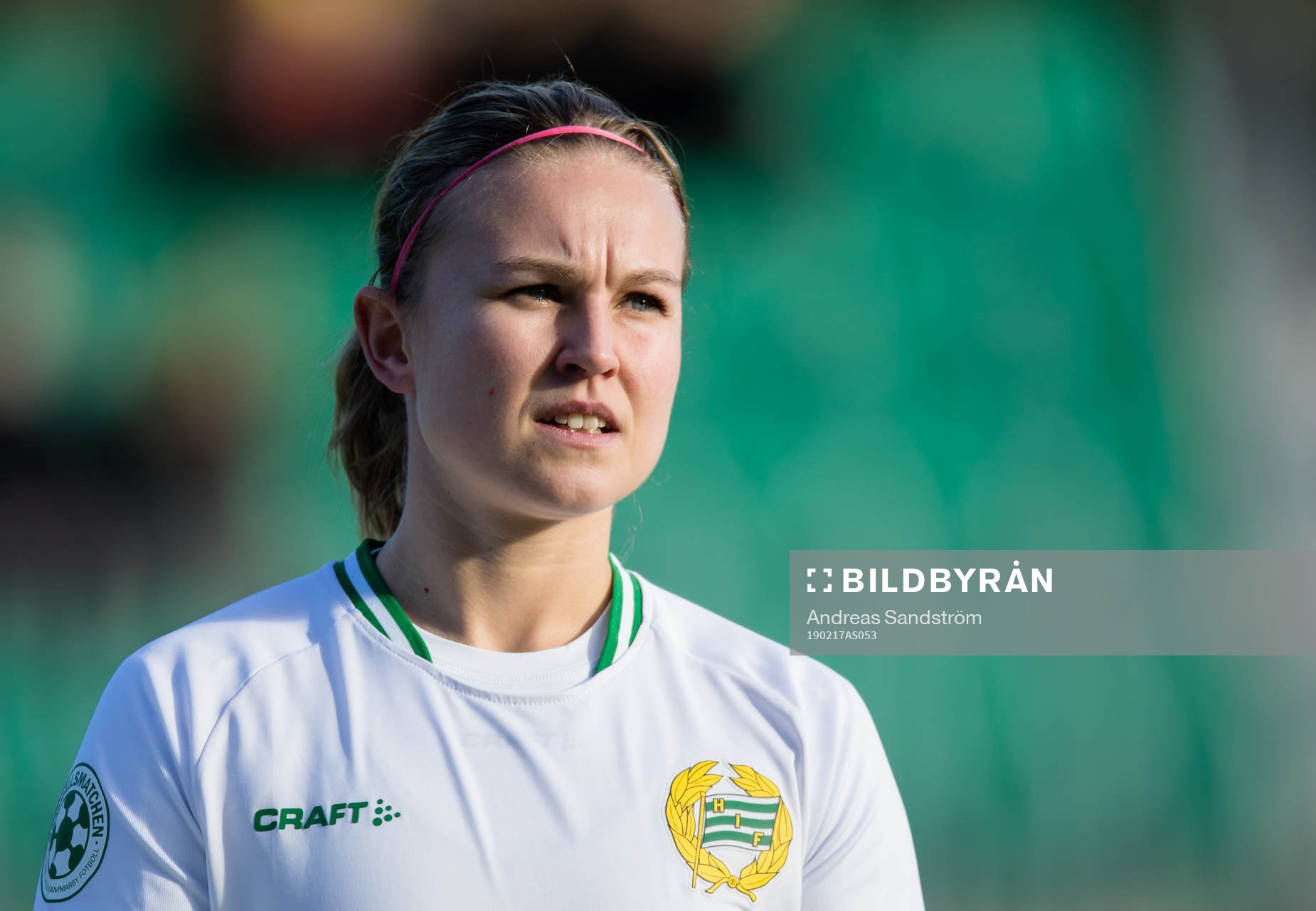 Hammarbys Elin Bergkvist inför fotbollsmatchen i Svenska Cupen mellan Hammarby och AIK den 17 februari 2019 i Stockholm. 
