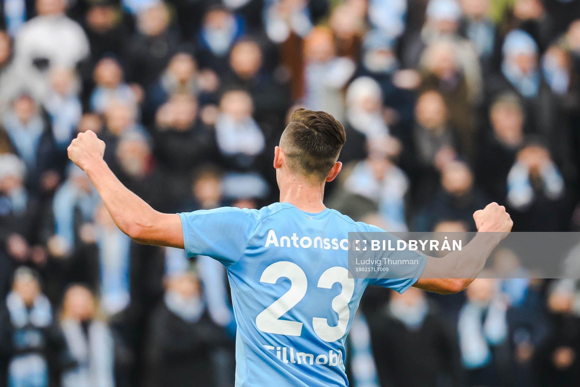 Malmö FFs Marcus Antonsson jublar efter 1-0 under fotbollsmatchen i Svenska Cupen mellan Malm FF och Degerfors 17 februari 2019 i Lund.