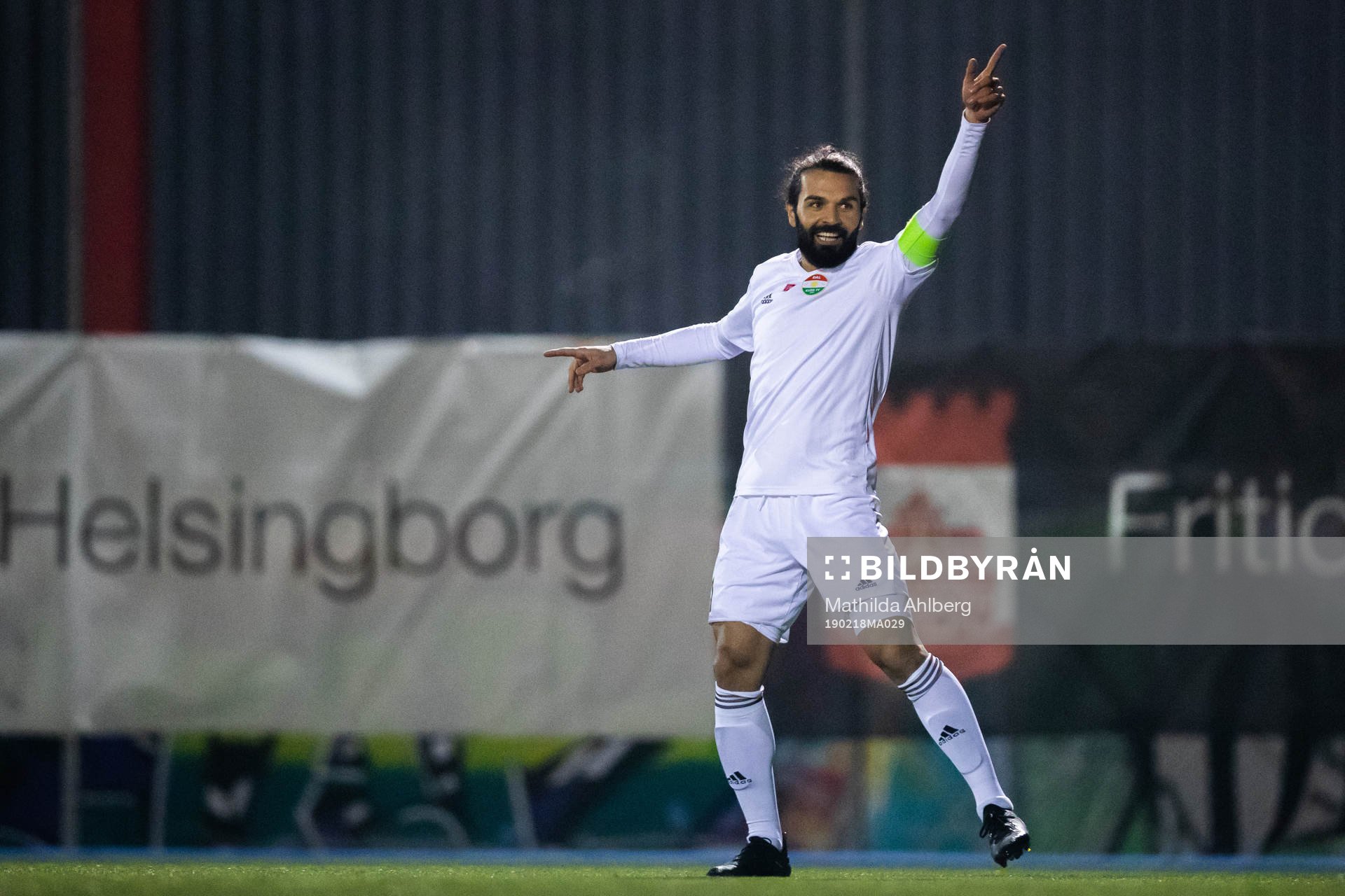 Dalkurds Peshraw Azizi jublar efter 0-2 under fotbollsmatchen i Svenska cupen mellan Eskilsminne och Dalkurd den 18 februari 2019 i Helsingborg. 