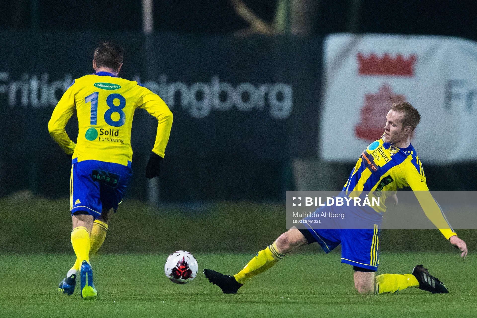Eskilsminnes Philip Petersson under fotbollsmatchen i Svenska cupen mellan Eskilsminne och Dalkurd den 18 februari 2019 i Helsingborg.