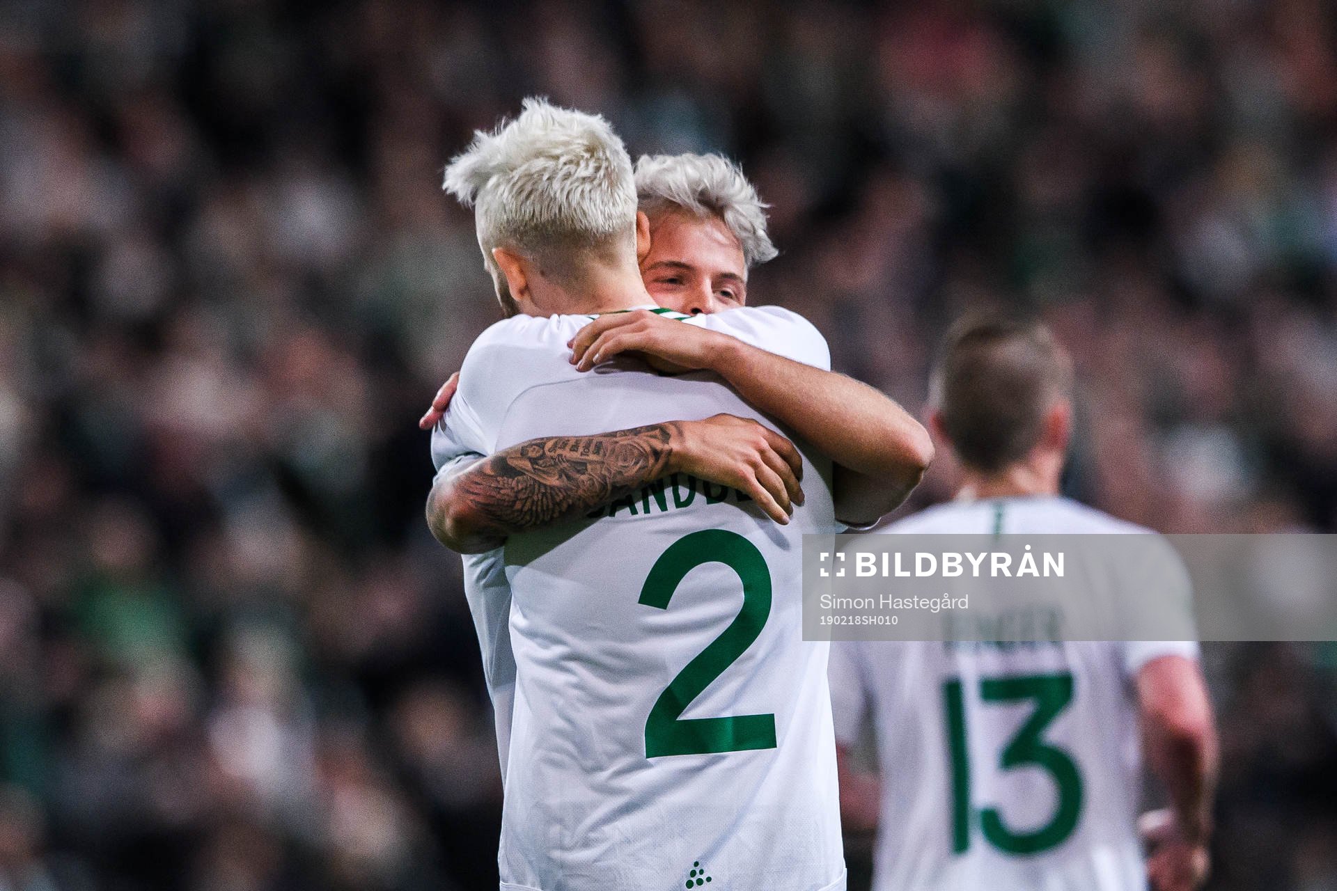 Hammarbys Sander Svendsen och Simon Sandberg jublar efter 2-0 under fotbollsmatchen i Svenska Cupen mellan Hammarby och Varberg den 18 februari 2019 i Stockholm.