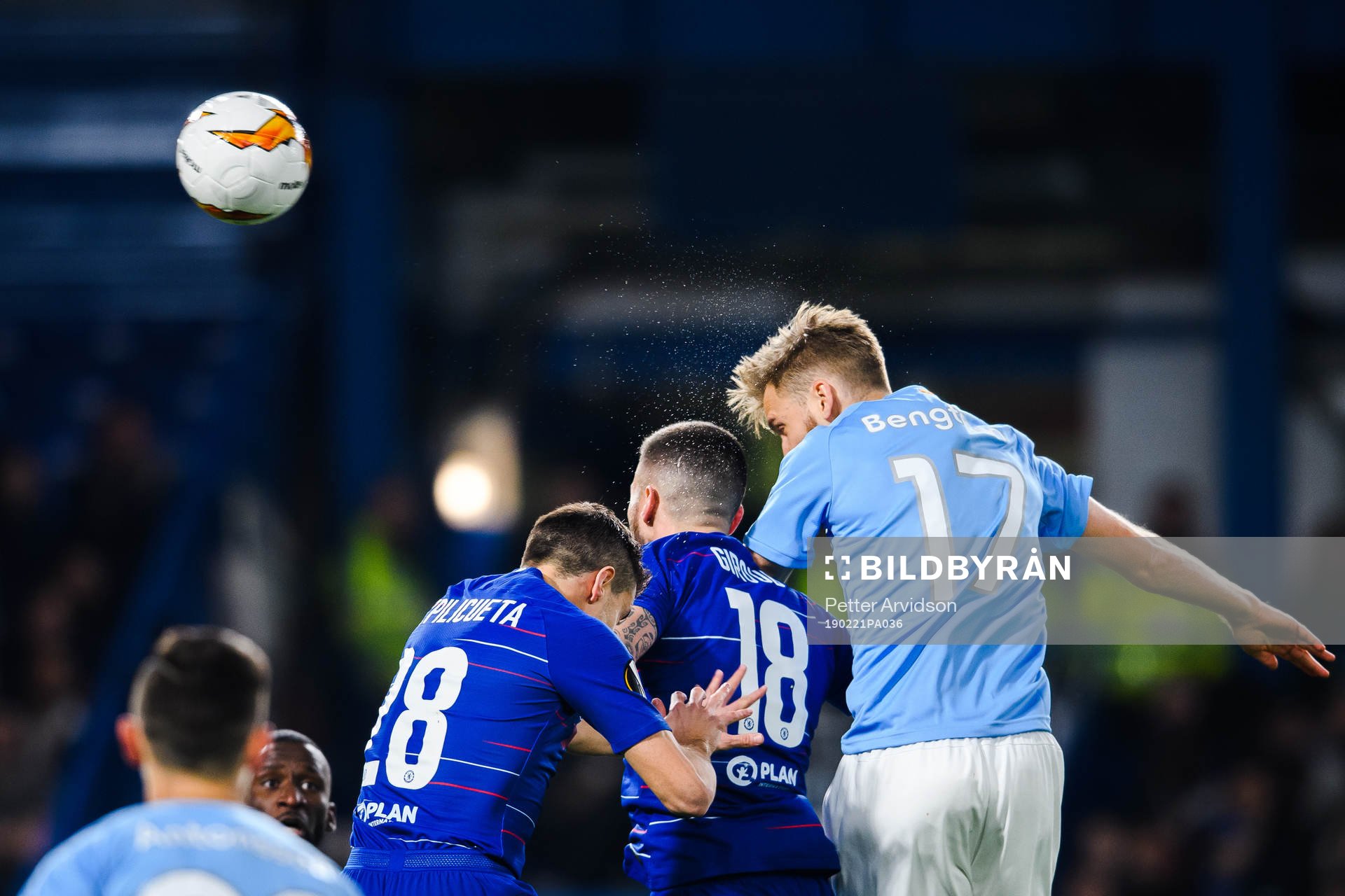 Rasmus Bengtsson of Malmö FF and Olivier Giroud of Chelsea