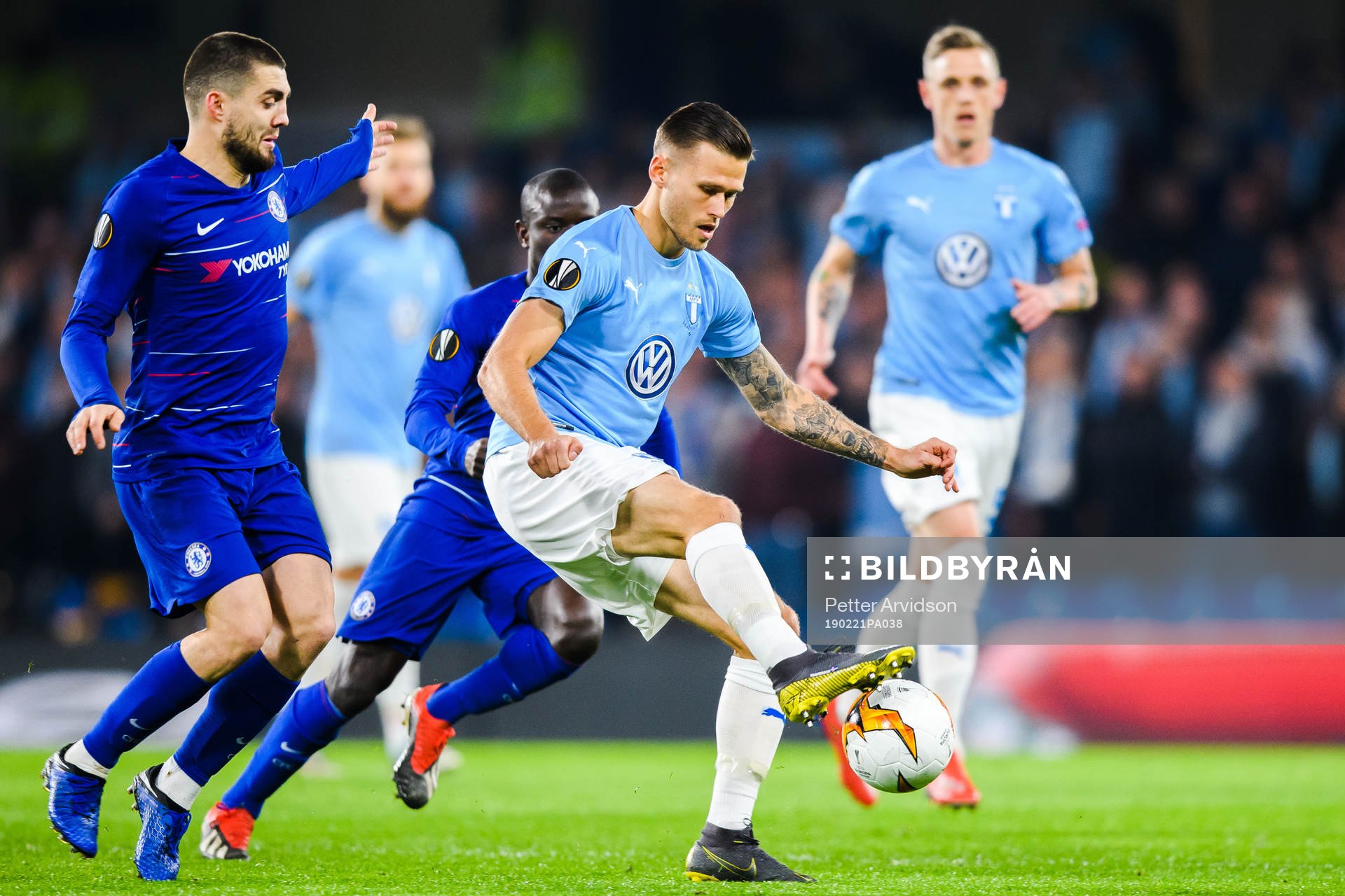 Arnor Traustason of Malmö FF and Mateo Kovacic of Chelsea