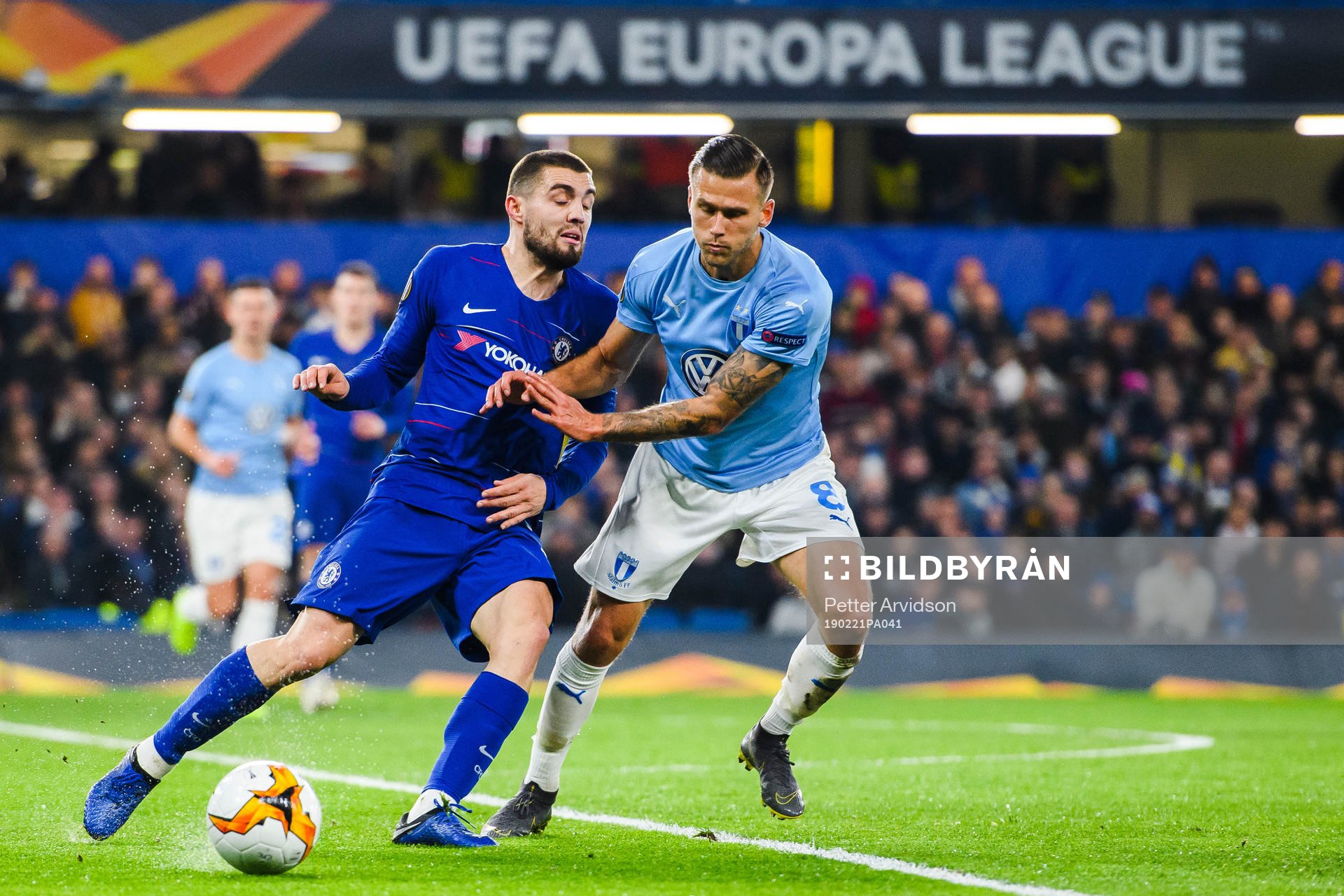 Mateo Kovacic of Chelsea and Arnor Traustason of Malmö FF