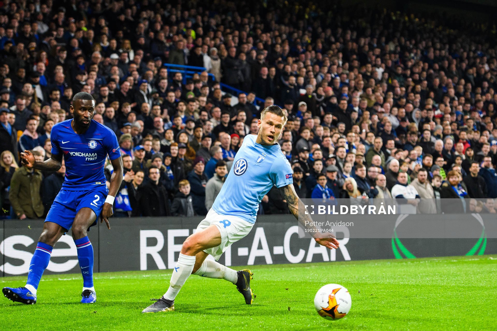 Antonio Rüdiger of Chelsea and Arnor Traustason of Malmö