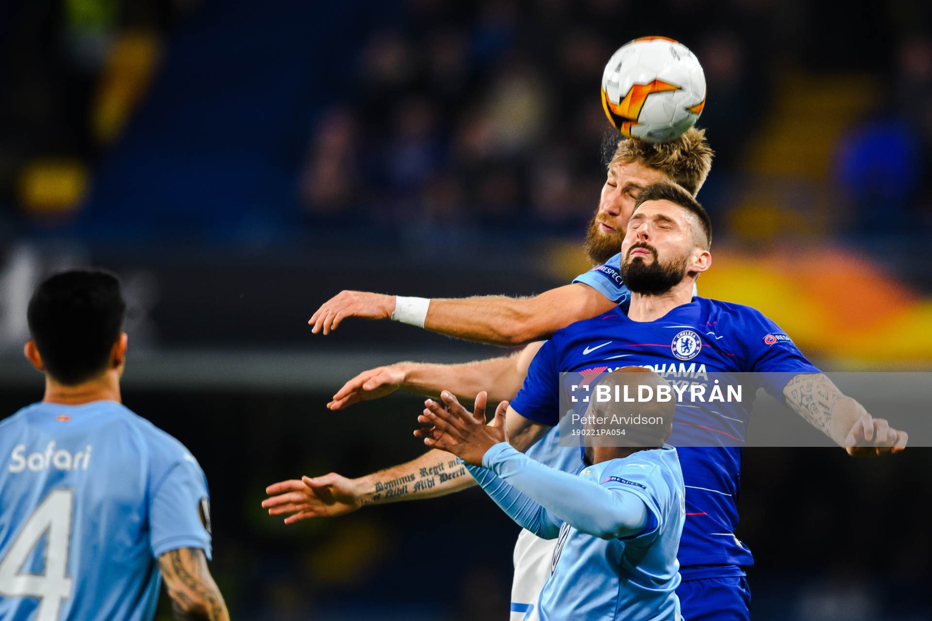 Rasmus Bengtsson of Malmö FF and Olivier Giroud of Chelsea