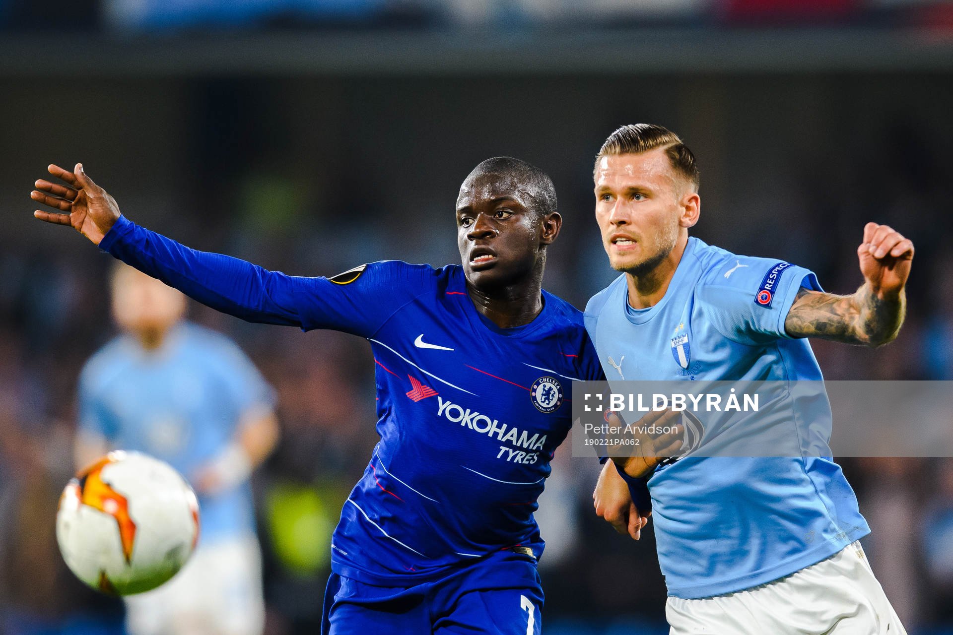 N'Golo Kante of Chelsea and Arnor Traustason of Malmö FF