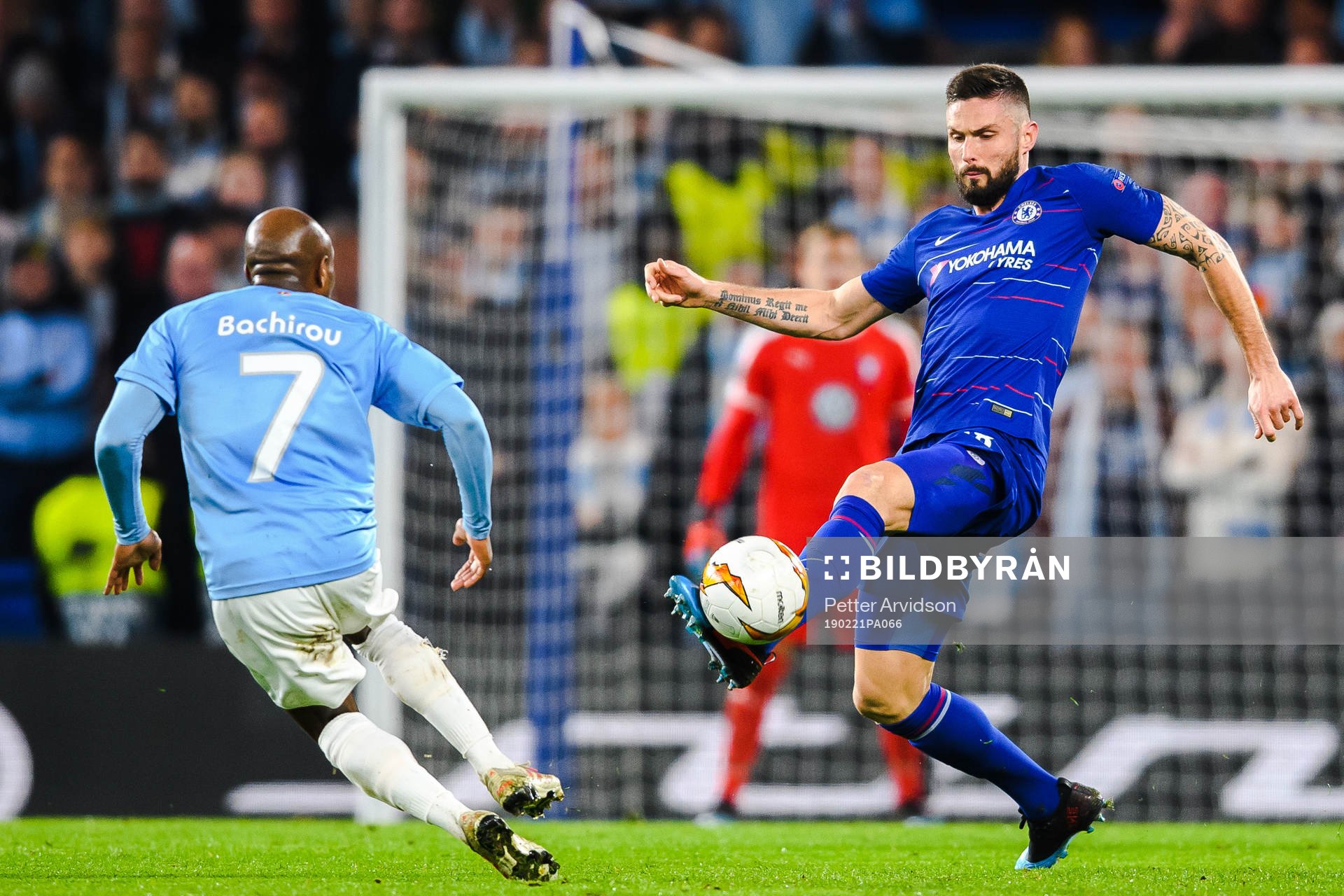 Olivier Giroud of Chelsea and Fouad Bachirou of Malmö FF