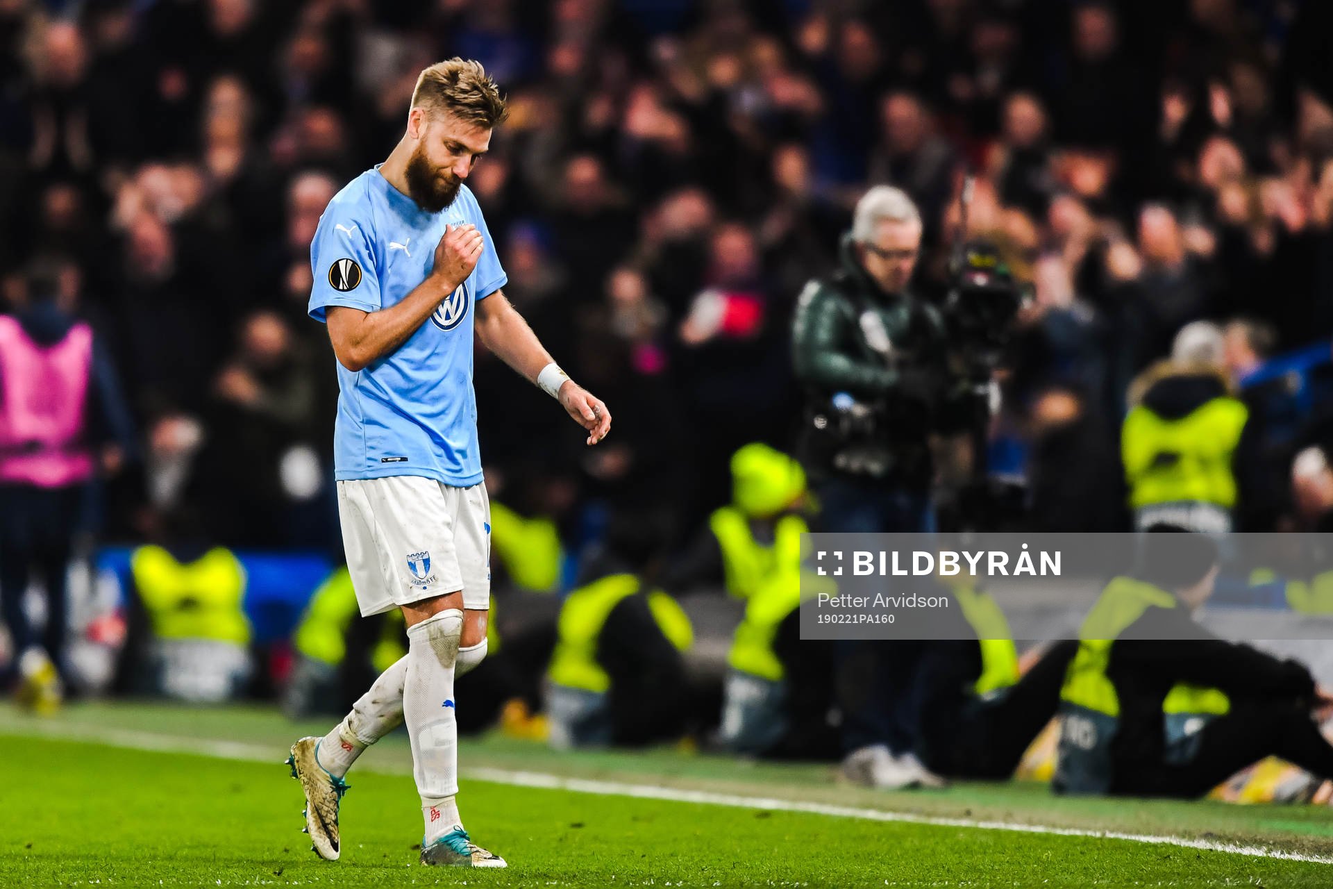 Rasmus Bengtsson of Malmö FF looks dejected