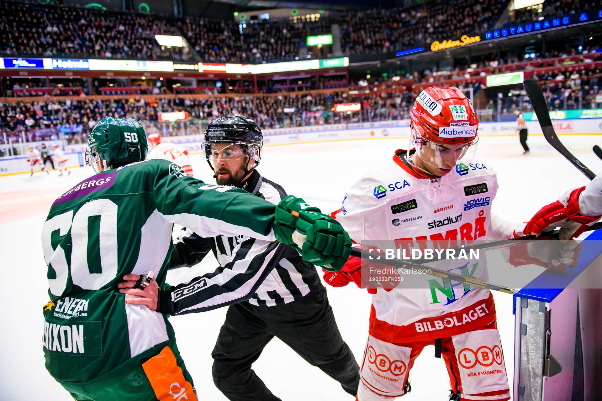 Färjestads Sebastian Erixon och Timrås Rickard Palmberg