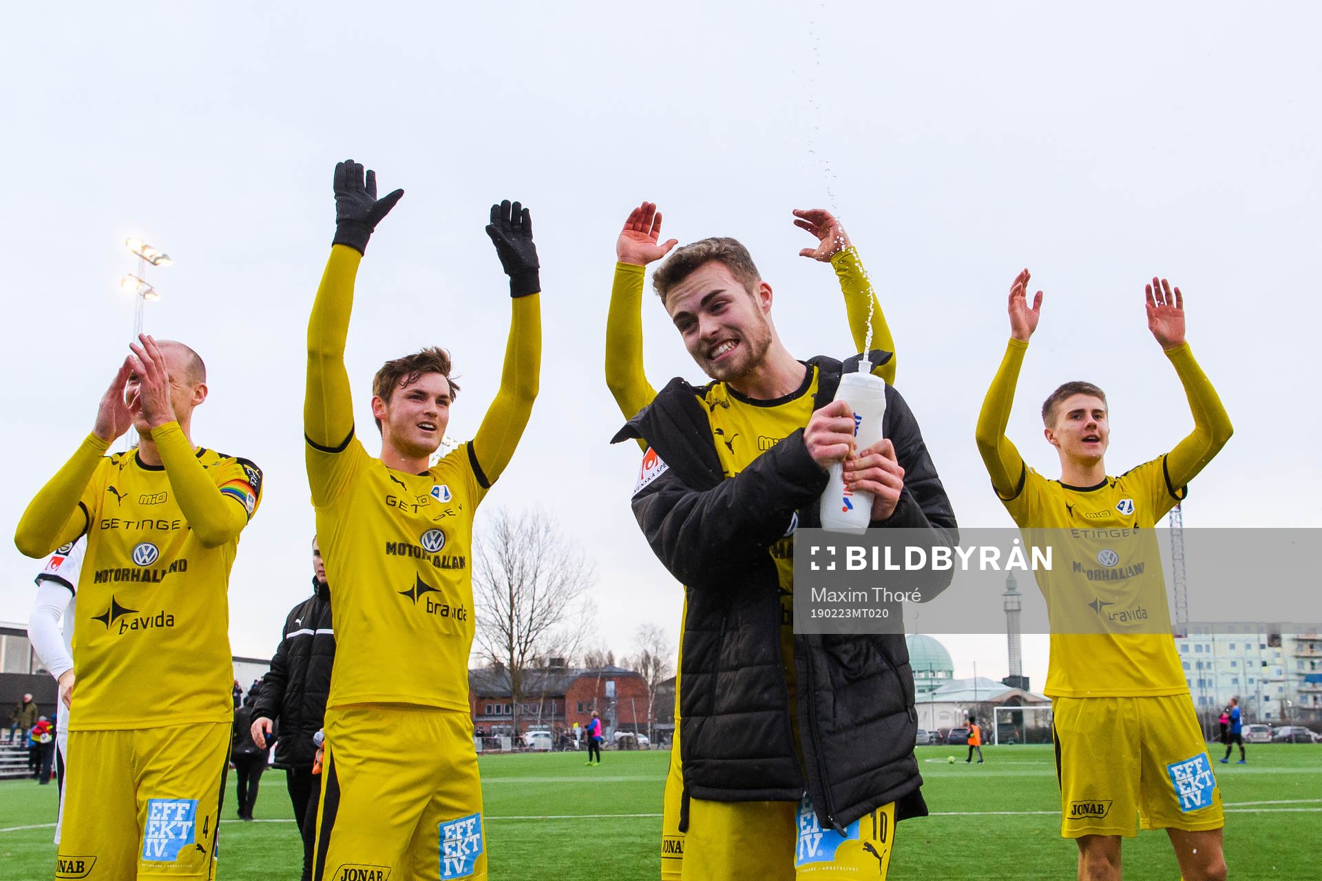 Halmstads Gabriel Gudmundsson jublar efter fotbollsmatchen i Svenska Cupen mellan Sirius och Halmstad den 23 februari 2019 i Uppsala.