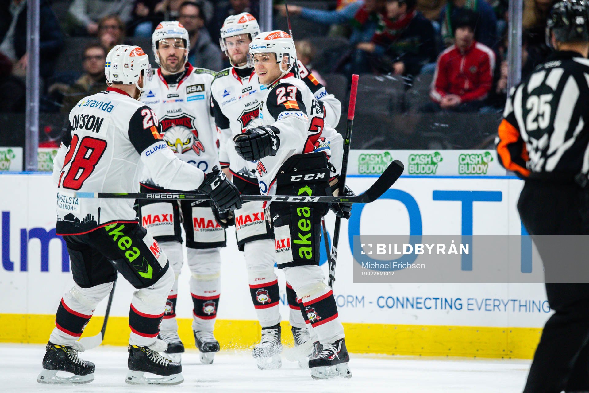 Malmö Redhawks Christoffer Forsberg jublar med lagkamrater
