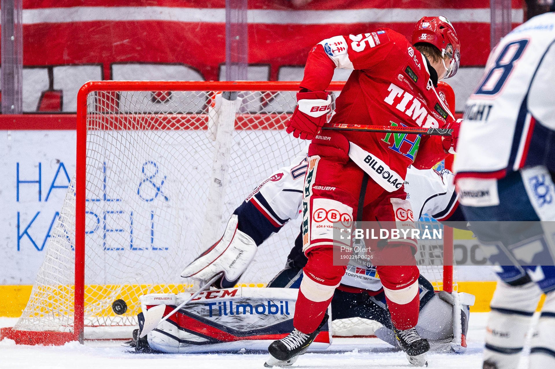 Timrås Hampus Larsson gör 1-0 (ej i bild)
