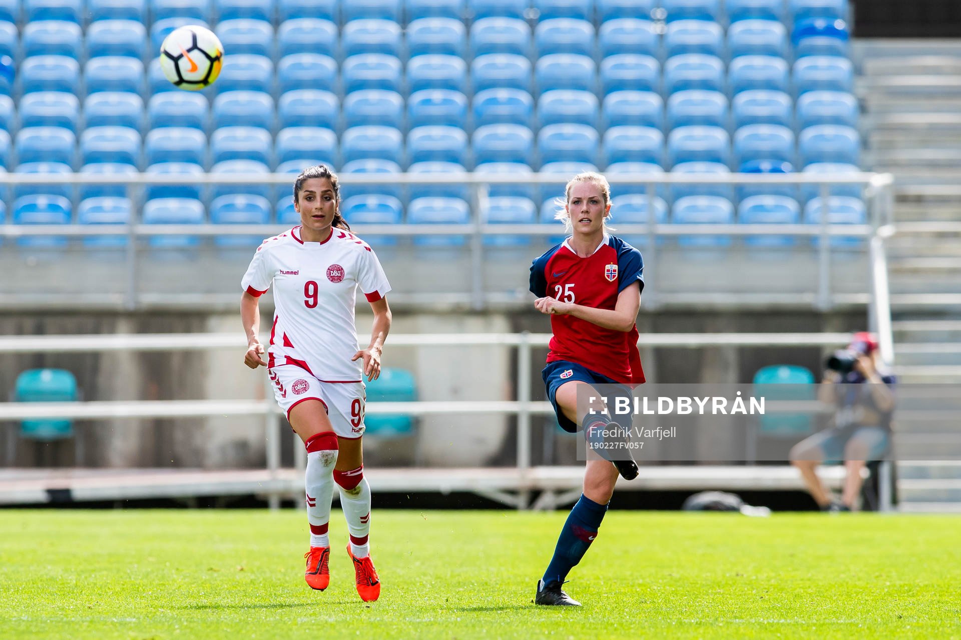 Nadia Nadim of Denmark and Stine Hovland of Norway