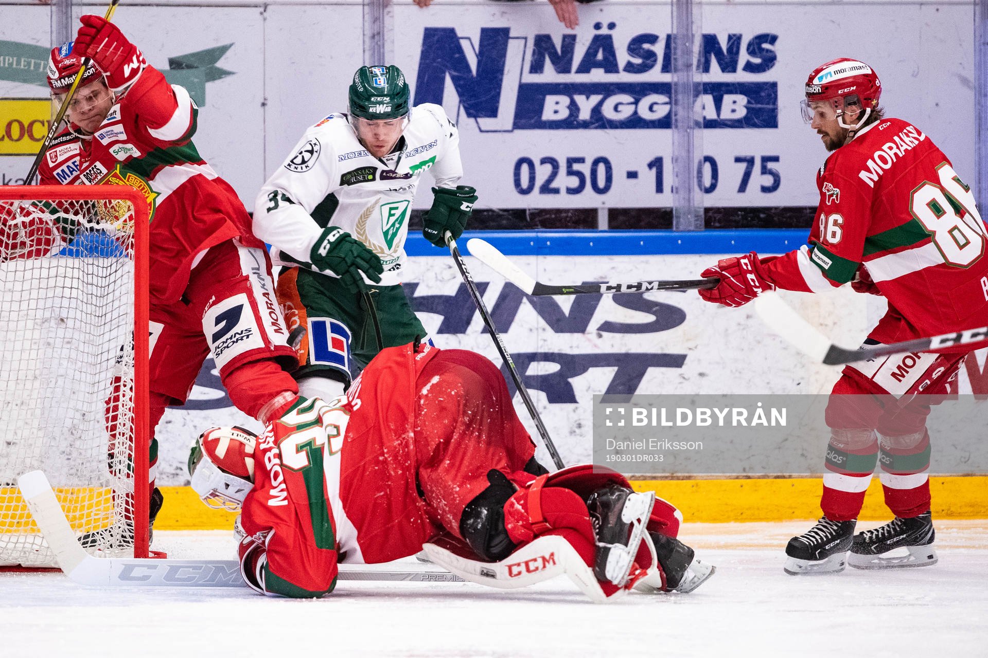 Moras målvakt Janne Juvonen och Erlend Lesund och Mathias