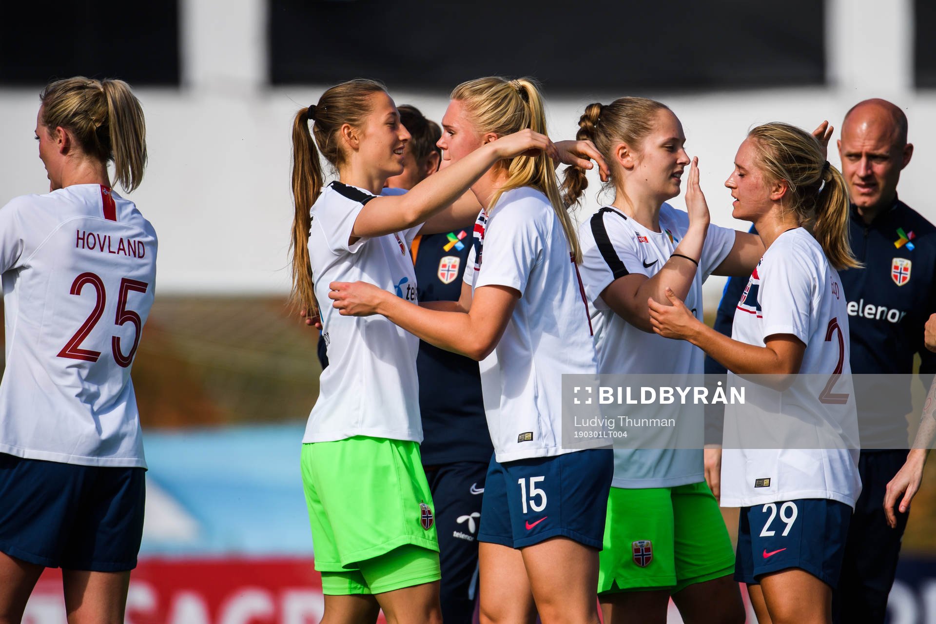Kristine Leine and Amalie Eikeland of Norway celebrates after the Algarve Cup 2019 match between China and Norway on March 1, 2019 in Albufeira.