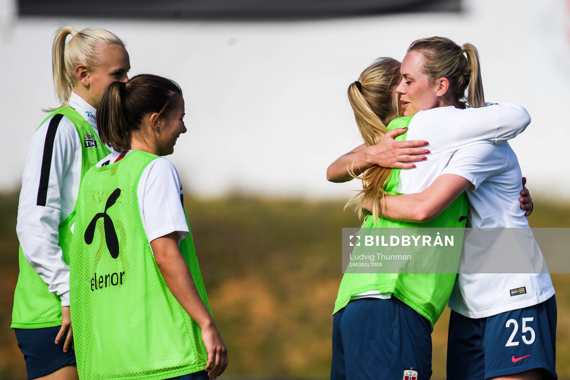 Stine Hovland of Norway celebrates with teammates